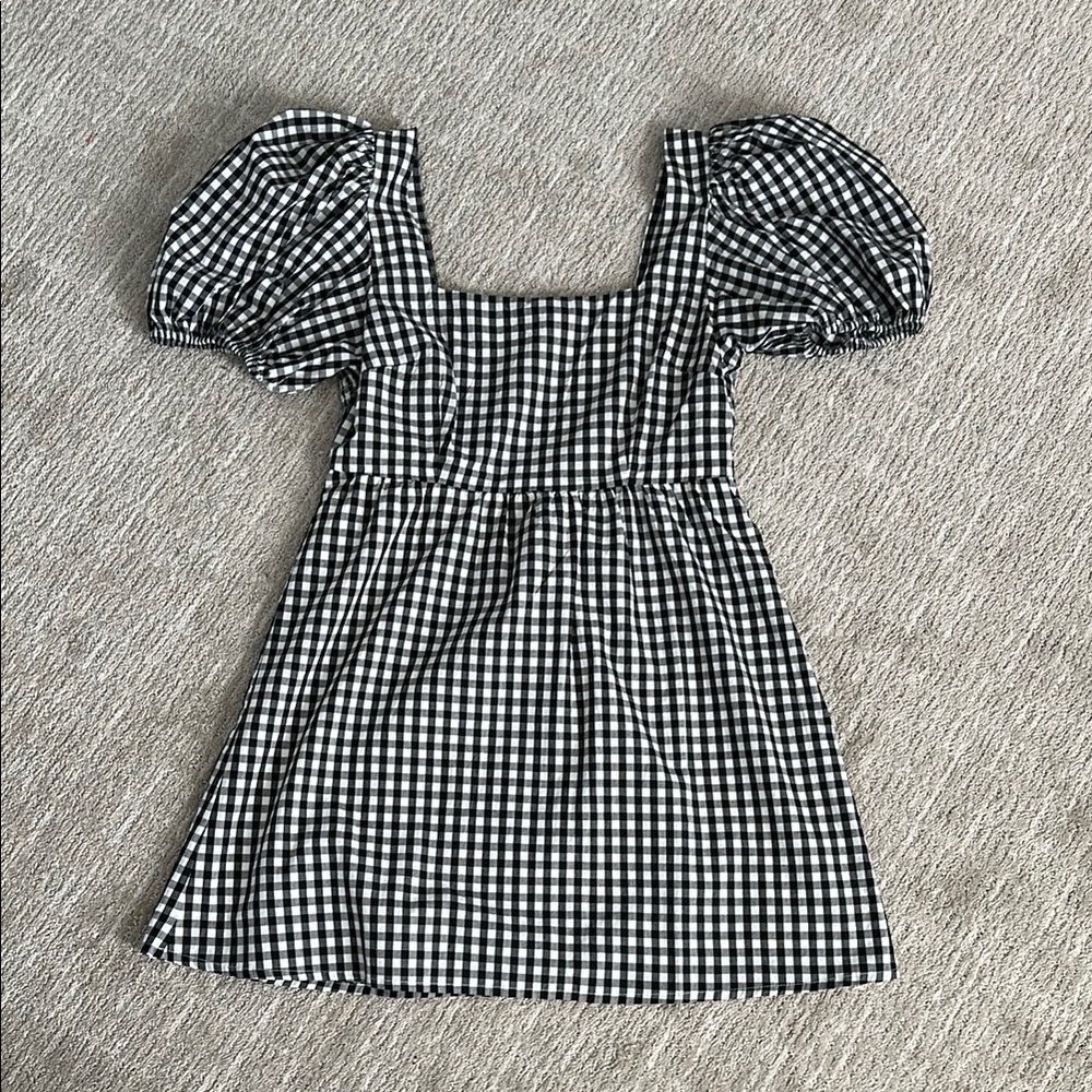 Abound Gingham Puff Sleeve Dress - Black and White